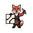 Flint, the Forge fox mascot, holding up a crossword grid and pencil