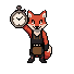 Flint, the Forge fox mascot, holding up a stopwatch to check the time