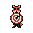 Flint, the Forge fox mascot, aiming at a bullseye