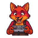 Flint the fox holding a game controller